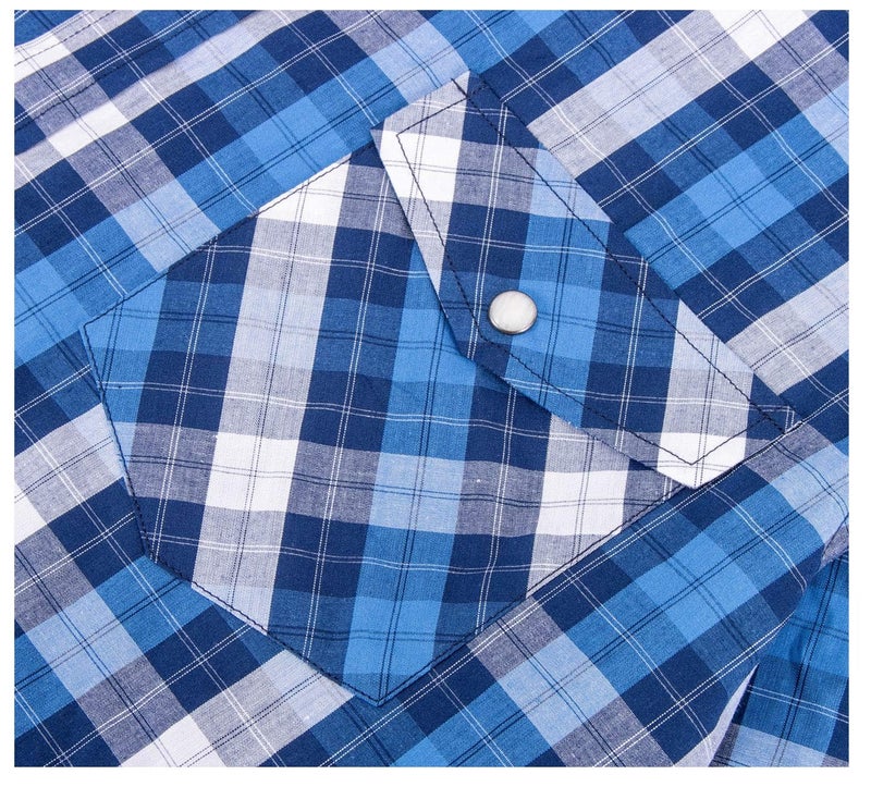 Double Pump Western Shirts for Men with Snap Buttons Regular Fit Plaid Mens Long Sleeve Shirts Casual,Blue White Check 017,Large - Image 3